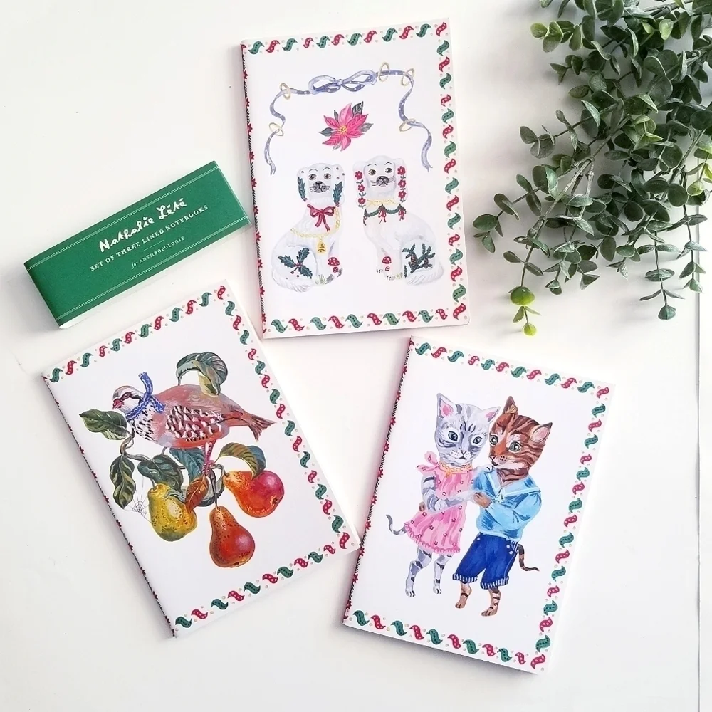 NATHALIE LETE for Anthropologie Set of 3 Lined Notebooks Cat Dogs